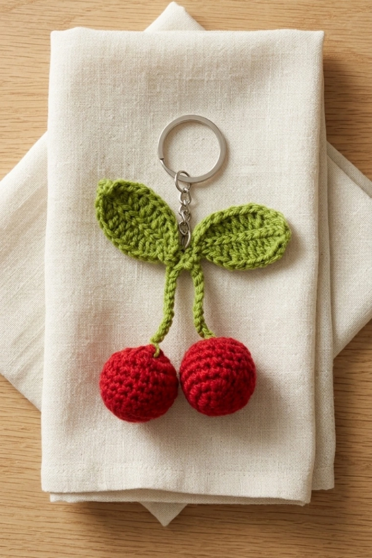 Crochet Cherry Keychain