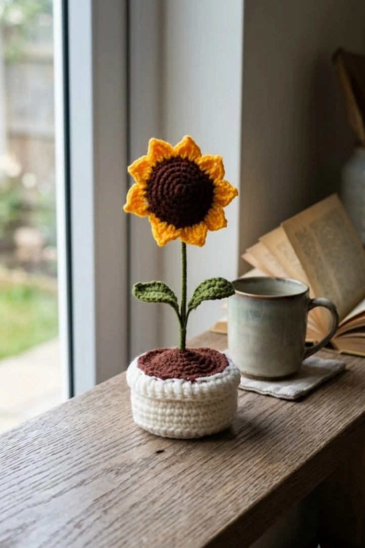 Crochet Sunflower Pot