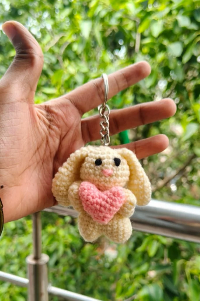 Crochet Bunny Heart Keychain