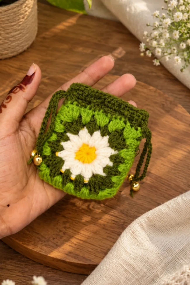 Crochet Floral Mini Pouch