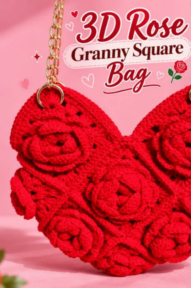 3d Rose Granny Square Bag (red)