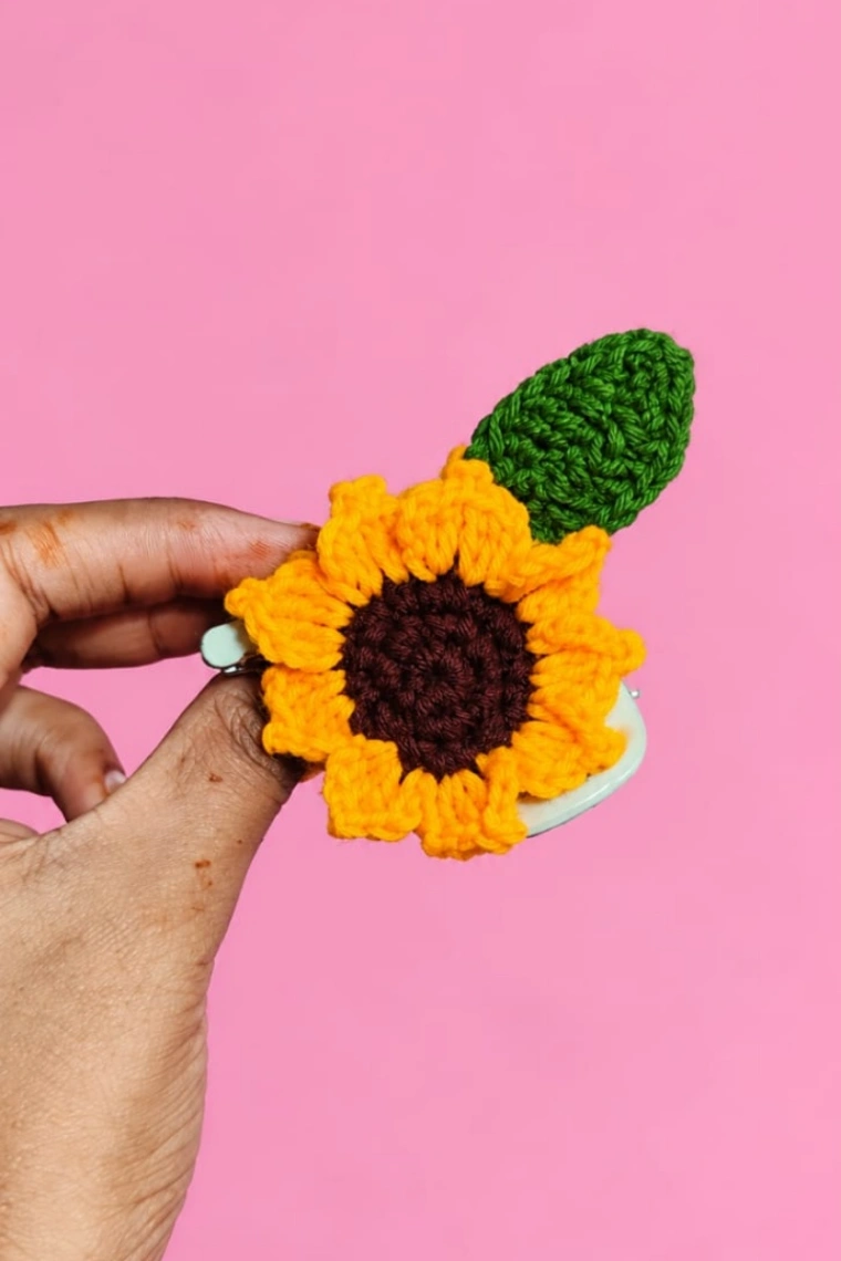 Crochet Sunflower Hair Clip