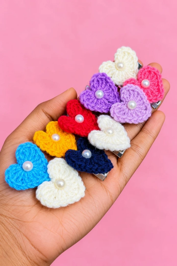 Crochet Heart Hair Clips (set Of 2)